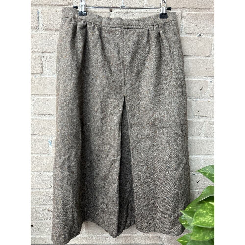 Vintage Wool Tweed Midi Academia Geek Chic Skirt Brown Slit Button Zip Preppy